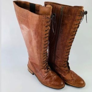 Leather Lace Up Knee High Boots Size 13 WIDE CALF
